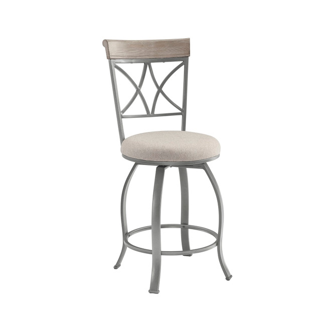 L. POWELL ACQUISITION CORP. Powell OFDP2975  Neville Swivel Armless Metal Counter-Height Stool With Back, Pewter/Light Gray