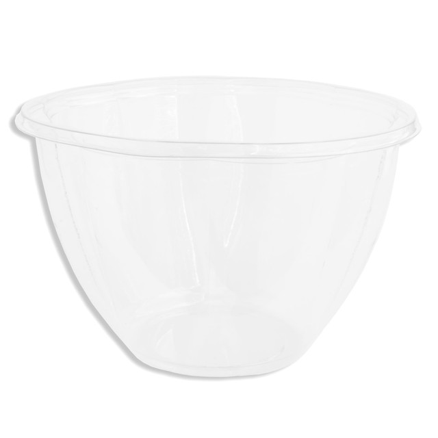 Clear and commercially compostable salad bowls.  Made from PLA, a plant-based alternative to petroleum-based plastics  Commercially compostable (where facilities exist).  Not suitable for use with hot foods.  48 oz. PLA bowl ideal for salads, fruits, and other cold foods.  Eco-conscious choice - has one or more meaningful eco-attributes or eco-labels.  Compostable - made from materials that can quickly break down in commercial composting facilities (where facilities exist), helping you reduce waste while helping create usable organic matter.  BPI Certified Compostable - certified by the Biodegradable Products Institute (BPI) to be compostable in commercial compost facilities (where facilities exist).  Use PLA-SBL for lids.  Conforms to ASTM D6400 standards. For detailed information see www.astm.org.  Product Content Contains Compostable Material - made from materials that can quickly break down in commercial composting facilities (where facilities exist), to help reduce waste while creating usable organic matter.  Plant-based content - made using tree-free agricultural products or by-products, helping you support innovative use of plants while reducing use of forests or other resources.