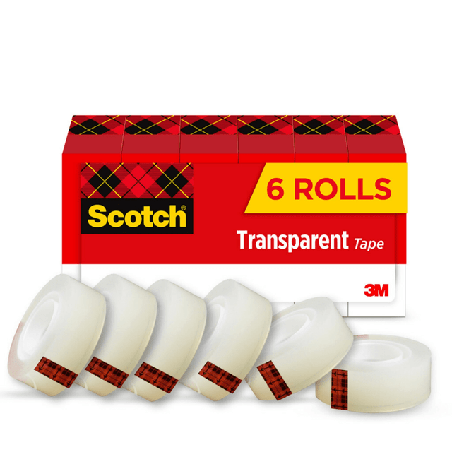 3M CO 600-6PK Scotch Transparent Tape, 6 Tape Rolls, 3/4 in x 1296 in, Home Office Supplies and School Supplies for College and Classrooms 3M CO 600-6PK Scotch Transparent Tape, 6 Tape Rolls, 3/4 in x 1296 in, Home Office Supplies and School Supplies for College and Classrooms