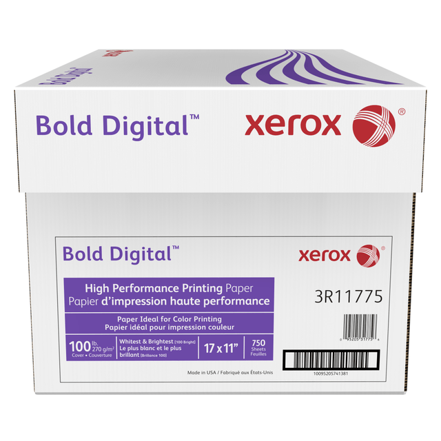 XEROX CORPORATION Xerox 3R11775  Bold Digital Printing Paper, Ledger Size (17in x 11in), 100 (U.S.) Brightness, 100 Lb Cover (270 gsm), FSC Certified, 250 Sheets Per Ream, Case Of 3 Reams