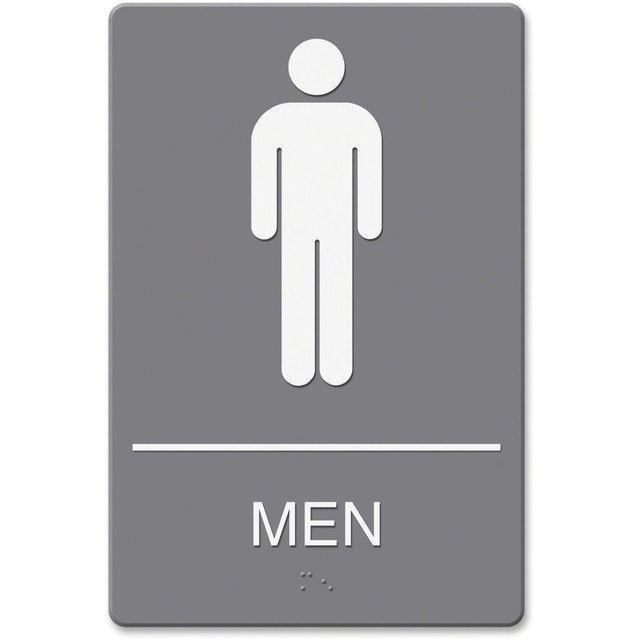 U.S. STAMP & SIGN 4817 Headline ADA Restroom Sign, Mens, 6in x 9in, Gray