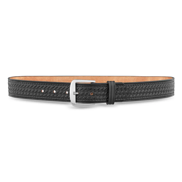Dutyman 1521-30-9021 1-1/2"" Basketweave Black Leather Garrison Belt with Nickel Buckle