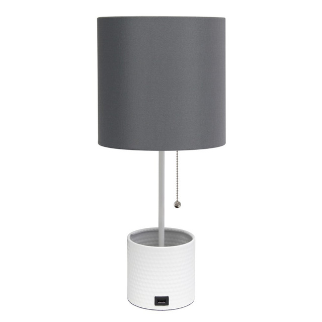 ALL THE RAGES INC Simple Designs LT1085-GOW  Hammered Metal Organizer Table Lamp, 18-1/2inH, Gray Shade/White Base