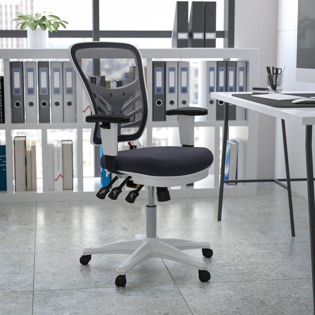 FLASH FURNITURE HL0001WHDKGY Ergonomic Mesh Mid-Back Executive Office Chair, Gray/White FLASH FURNITURE HL0001WHDKGY Ergonomic Mesh Mid-Back Executive Office Chair, Gray/White