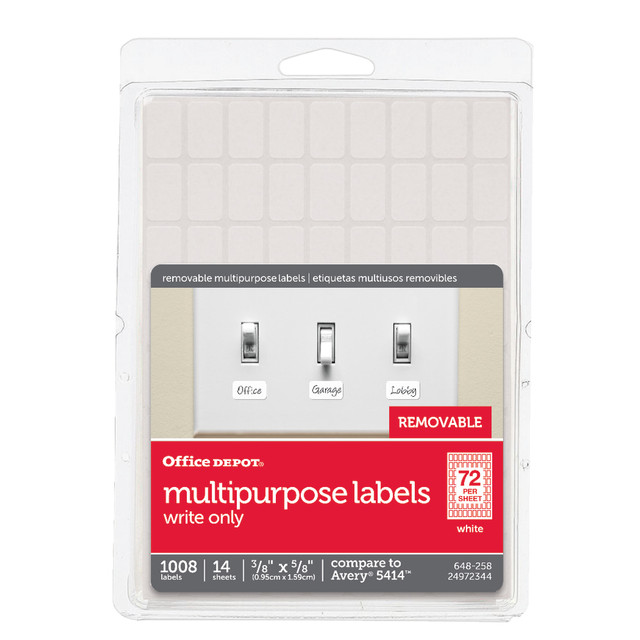 OFFICE DEPOT OD98809 Brand Removable Writable Labels, OD98809, Rectangle, 3/8in x 5/8in, White, Pack Of 1,008 OFFICE DEPOT OD98809 Brand Removable Writable Labels, OD98809, Rectangle, 3/8in x 5/8in, White, Pack Of 1,008