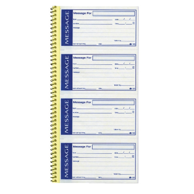 Repositionable adhesive allows messages to be placed almost anywhere  Leave messages on a computer screen, office door, or anywhere else it will get noticed.  Top sheet is perforated for easy sheet removal and a smooth edge. The bottom sheet stays in the book for your permanent records.  4 messages per page, 50 pages per book.