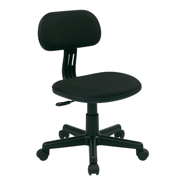Complete homework in comfort with this cushioned and adjustable task chair. The armless design doesnT get in the way of desks and offers more mobility alongside the dual wheel carpet casters.  Pneumatic seat height adjustment 360 deg. swivel Available in black (-3), green (-6), blue (-7), orange (-18), pink (-261) or purple (-512) Heavy duty nylon base with dual wheel carpet casters  Tested to meet ANSI/BIFMA Performance Standards - Manufacturer testing has been conducted on this product to meet specific performance requirements and safety standards set forth by the American National Standards Institute (ANSI) and the Business and Institutional Furniture Manufacturers.  Suitable as an office home chair or as a Student desk chair.