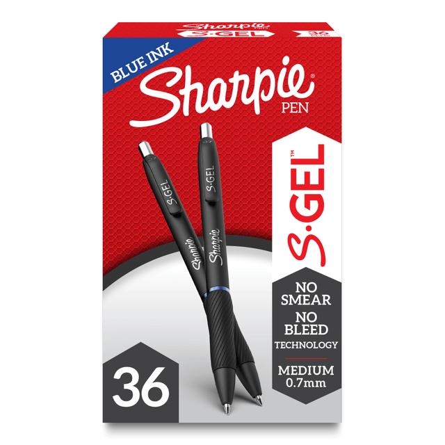 NEWELL BRANDS INC. 2096176 Sharpie S Gel Pens, Medium Point, 0.7 mm, Black/Blue Barrel, Blue Ink, Pack Of 36 Pens