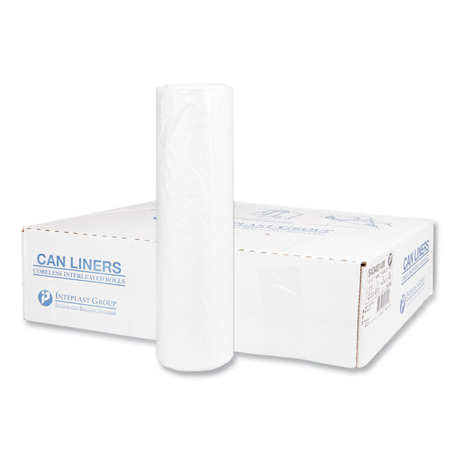 INTEGRATED BAGGING SYSTEMS Inteplast Group S434814N High-Density Commercial Can Liners, 56 gal, 14 mic, 43" x 48", Natural, Interleaved Roll, 25 Bags/Roll, 8 Rolls/Carton