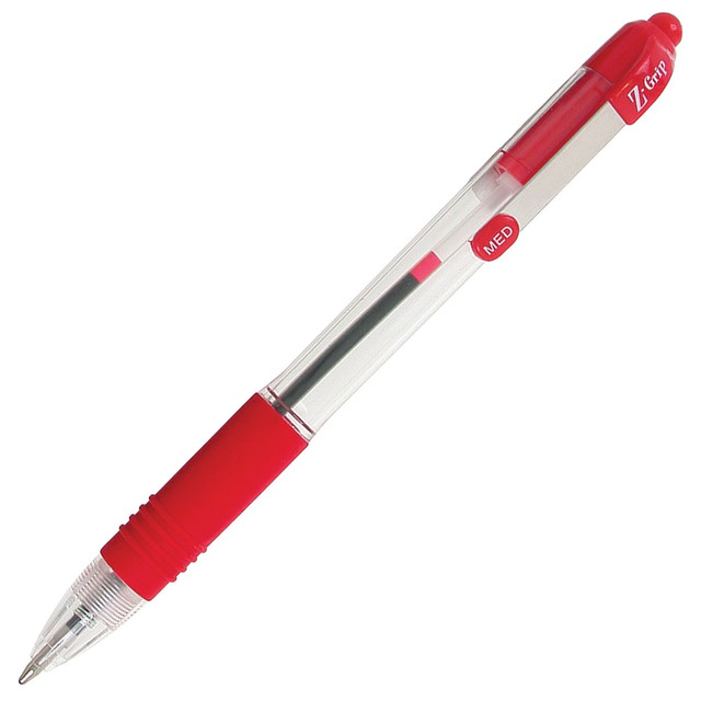 ZEBRA PEN CORP 22230D Zebra Pen Z-Grip Retractable Ballpoint Pens, Pack Of 12, Medium Point, 1.0 mm, Clear Barrel, Red Ink ZEBRA PEN CORP 22230D Zebra Pen Z-Grip Retractable Ballpoint Pens, Pack Of 12, Medium Point, 1.0 mm, Clear Barrel, Red Ink