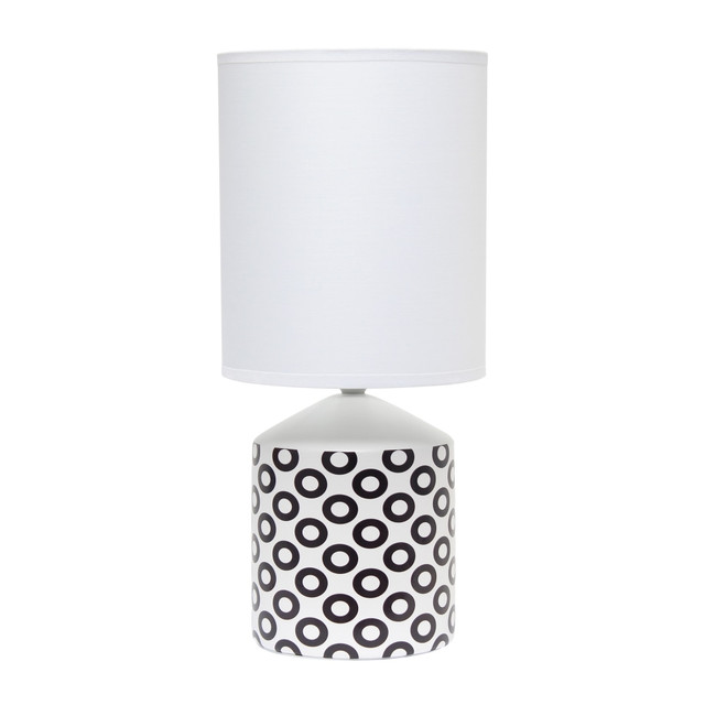 ALL THE RAGES INC LT2077-OVL Simple Designs Fresh Prints Table Lamp, 18-1/2inH, White Shade/White With Black Oval Pattern Base