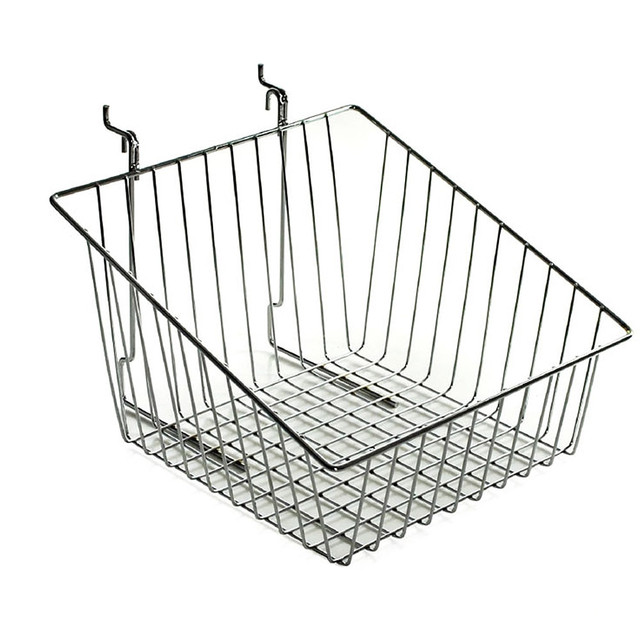 AZAR DISPLAYS 300623 Chrome Wire Baskets, Medium Size, Sloped, 8in x 12in x 12 1/2in, Silver, Pack Of 2 AZAR DISPLAYS 300623 Chrome Wire Baskets, Medium Size, Sloped, 8in x 12in x 12 1/2in, Silver, Pack Of 2