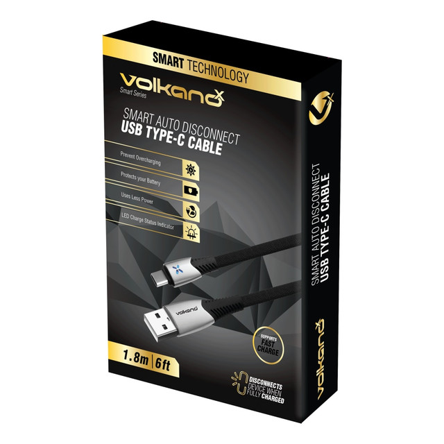 SMD TECHNOLOGIES LLC Volkano VK-20132-BK  X Smart Series Auto Disconnect USB Type-C Cable, 6ft, Black, VK-20132-BK