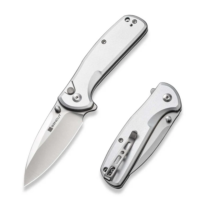 SENCUT S22043B-2 ArcBlast Flipper/Thumb Stud Folding Knife 2.98"" Satin 9Cr18MoV Drop Point Plain Edge Blade, Silver Aluminum Handle SENCUT S22043B-2 ArcBlast Flipper/Thumb Stud Folding Knife 2.98"" Satin 9Cr18MoV Drop Point Plain Edge Blade, Silver Aluminum Handle