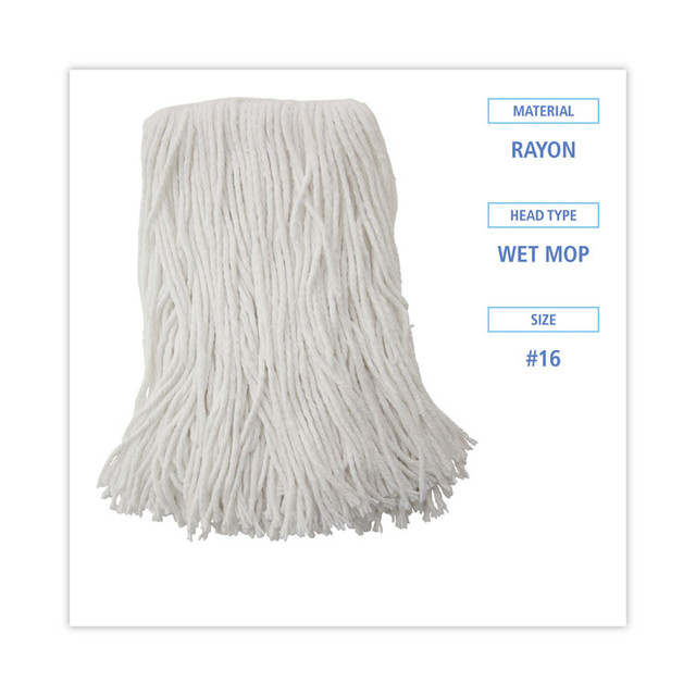 BOARDWALK 2016R Mop Head, Value Standard Head, Rayon Fiber, Cut-End, #16, White, 12/Carton