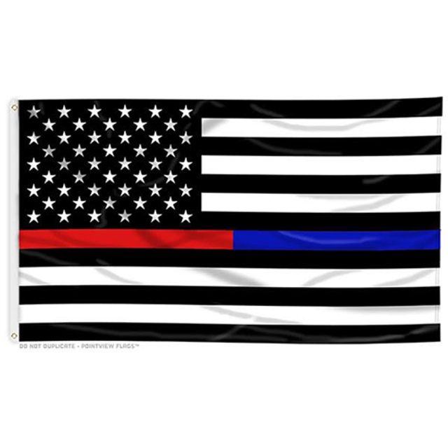Thin Blue Line BLUE-RED-AMERICAN-3X5 Thin Red Line & Thin Blue Line Dual American Flag, 3 x 5 Ft