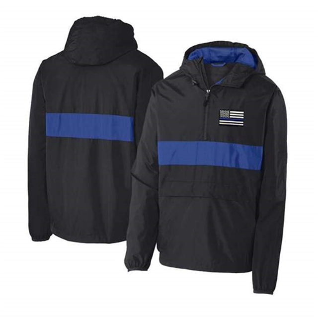Thin Blue Line FLAG-TBL-1/2ZIP-HOODED-BLK/BLU-M 1/2 Zip Hooded - Thin Blue Line Embroidered Thin Blue Line FLAG-TBL-1/2ZIP-HOODED-BLK/BLU-M 1/2 Zip Hooded - Thin Blue Line Embroidered