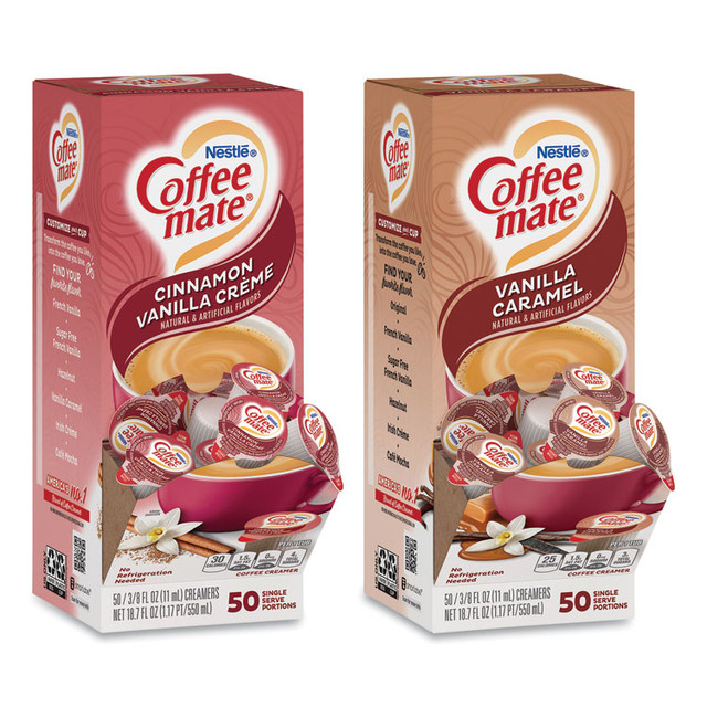NESTLE Coffee mate® 70000093 Liquid Coffee Creamer, Cinnamon/Peppermint/Pumpkin/Vanilla, 0.38 oz Mini Cups, 50/Pack,4 Packs/Carton