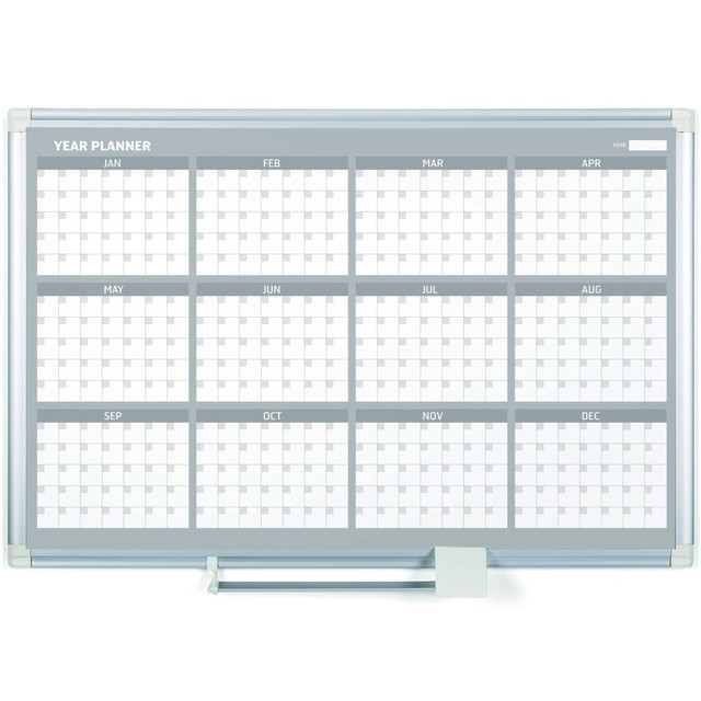 MasterVision BVCGA03106830  36in 12-month Calendar Planning Board - Monthly, Yearly - 12 Month - White - Aluminum - 24in Height x 36in Width - Magnetic, Dry Erase Surface, Durable, Reference Calendar, Accessory Tray, Scratch Resistant, Ghost Resistan