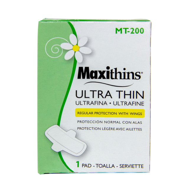 THE TRANZONIC COMPANIES MT-200 Hospeco Maxithins Ultra Thin Maxi Pads With Wings, Pack Of 200 Pads