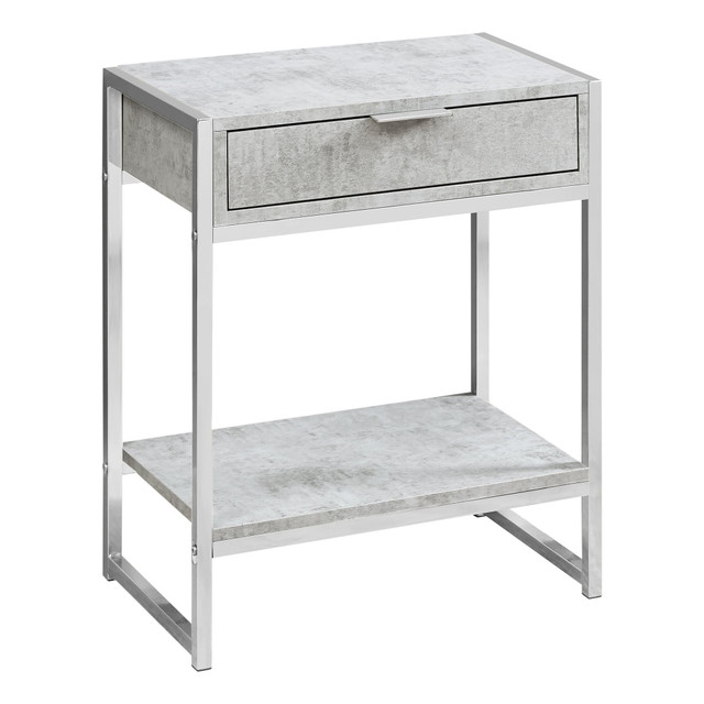MONARCH PRODUCTS Monarch Specialties I 3481  Side Accent Table With Shelf, Rectangular, Gray Cement/Chrome