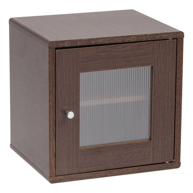 IRIS USA, INC. Iris 596424  14inH Cube Storage With Window Door, Brown Oak