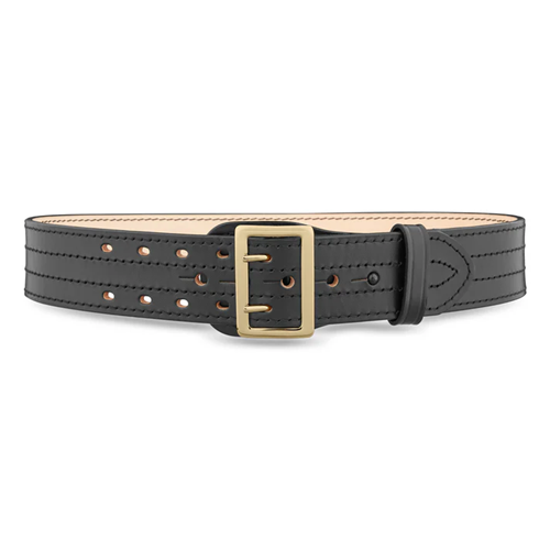 Dutyman 4011-36-9072 2-1/4"" Plain Leather Sam Brown 4 Row Stitch Duty Belt with Solid Brass Gold Buckle