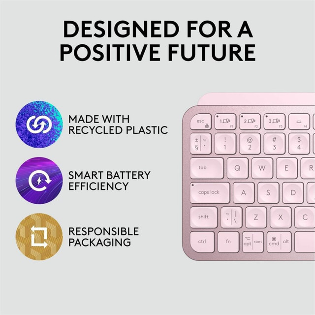 LOGITECH 920-010474 MX Keys Mini Minimalist Wireless Illuminated Keyboard, Compact, Bluetooth, USB-C - Rose - Wireless Connectivity - Bluetooth - 32.81 ft - USB Interface Emoji, Dictation, Mute Hot Key(s) - ChromeOS - Desktop Computer, Notebook - PC LOGITECH 920-010474 MX Keys Mini Minimalist Wireless Illuminated Keyboard, Compact, Bluetooth, USB-C - Rose - Wireless Connectivity - Bluetooth - 32.81 ft - USB Interface Emoji, Dictation, Mute Hot Key(s) - ChromeOS - Desktop Computer, Notebook - PC