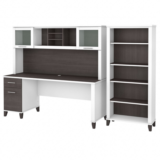 BUSH INDUSTRIES INC. SET020SGWH Bush Business Furniture Somerset 72inW Office Computer Desk With Hutch And 5-Shelf Bookcase, Storm Gray/White, Standard Delivery BUSH INDUSTRIES INC. SET020SGWH Bush Business Furniture Somerset 72inW Office Computer Desk With Hutch And 5-Shelf Bookcase, Storm Gray/White, Standard Delivery