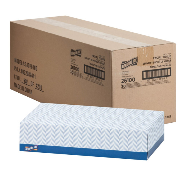 GENUINE JOE 26100  2-Ply Facial Tissue, 100 Sheets Per Box, Case Of 30 Boxes