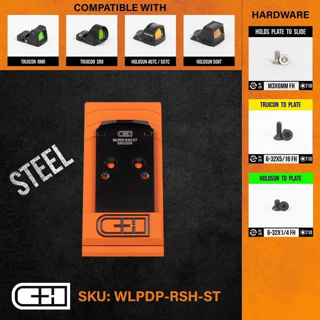 C&H Precision WLPDP-RSH-ST Optics Adapter Plate - Walther Defense PDP 1.0