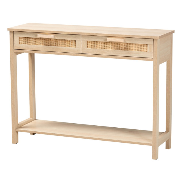WHOLESALE INTERIORS, INC. 2721-12465 Baxton Studio Sebille Mid-Century Modern Console Table, 29-1/2inH x 39-7/16inW x 11-13/16inD, Light Brown WHOLESALE INTERIORS, INC. 2721-12465 Baxton Studio Sebille Mid-Century Modern Console Table, 29-1/2inH x 39-7/16inW x 11-13/16inD, Light Brown
