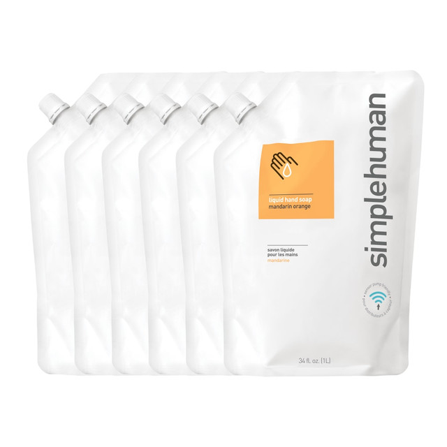 SIMPLEHUMAN LLC CT1019 simplehuman Moisturizing Liquid Hand Soap, Mandarin Orange, 34 Oz, Carton Of 6 Pouches