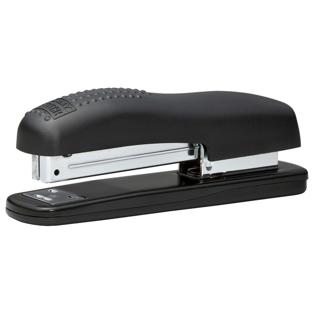 This ergonomically designed stapler features an extremely comfortable yet stylish rounded shape. The hand-massaging raised bumps provide an optimum grip, easy stapling and maximum control. With all metal construction for durability and performance, it will easily and consistently staple up to 20 sheets.  All-metal internal construction for performance and durability  Opens for bulletin board tacking and craft use  Convenient, visual, staple-reload alert window  Full strip; staples up to 20 sheets with premium standard staples  Black color.