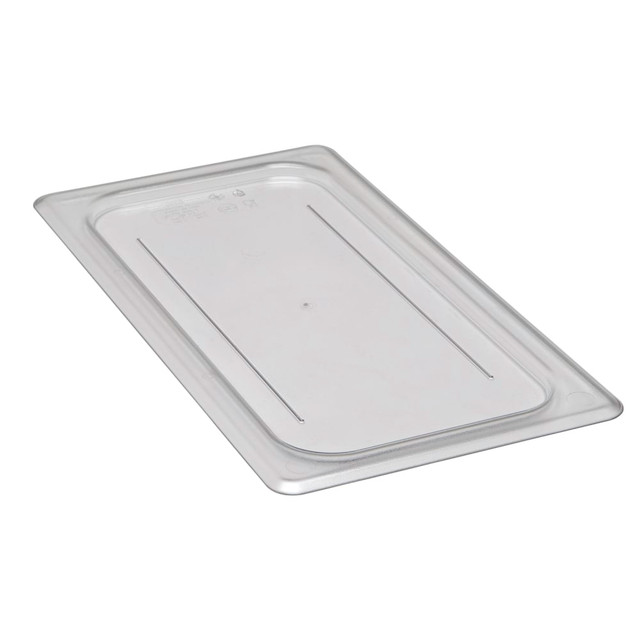 Keep food warm from the oven to the serving table using Cambro Camwear 1/3 Flat Food Pan Lids. Each lid is resistant to breaks and odors for long-lasting fresh use.  Compatible with Cambro food pans (sold separately).  Made from break-resistant Camwear polycarbonate.  Stain- and odor-resistant.  Withstands temperatures from -40 deg.F to 210 deg.F.  Dishwasher safe.  NSF listed.
