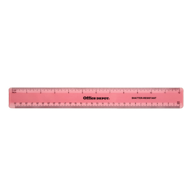 Made of shatter-resistant plastic material  Features metric measurements and 1/16in ruling increments.  Great for home, office or school use.