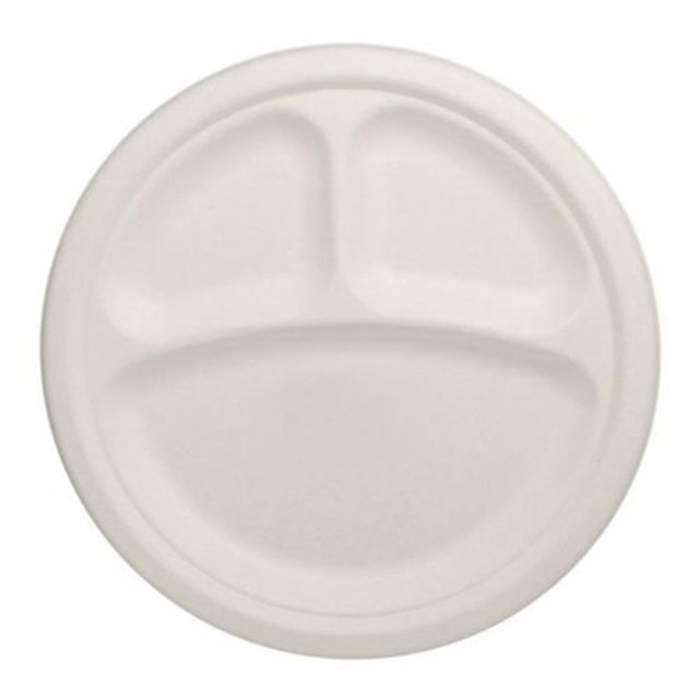 LOLLICUP USA, INC. KE-BPR09-3C Karat Earth 9in Round 3-Compartment Bagasse Plates, Natural, Pack Of 500 Plates