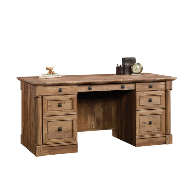 SAUDER WOODWORKING CO. 420604 Sauder Palladia 66inW Executive Computer Desk, Vintage Oak