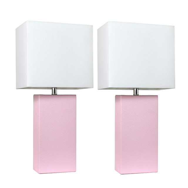 ALL THE RAGES INC LC2000-BPK-2PK Elegant Designs Modern Leather Table Lamps, 21inH, White Shade/Blush Pink Base, Set Of 2 Lamps