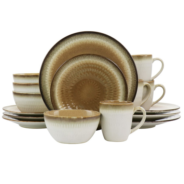 GIBSON OVERSEAS INC. 995116139M Gibson Elite Moonstruck 16-Piece Ceramic Dinnerware Set, Brown