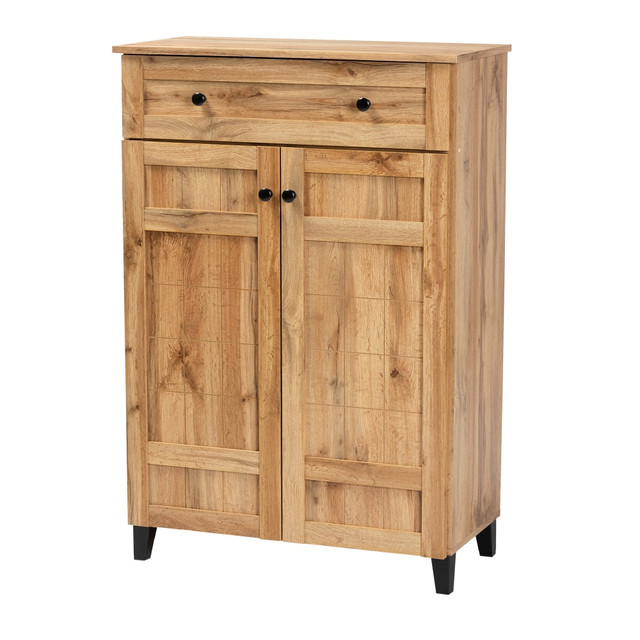 WHOLESALE INTERIORS, INC. 2721-11930 Baxton Studio Glidden 31inW 1-Drawer Shoe Storage Cabinet, Oak Brown
