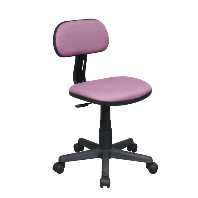 Complete homework in comfort with this cushioned and adjustable task chair. The armless design doesnT get in the way of desks and offers more mobility alongside the dual wheel carpet casters.  Pneumatic seat height adjustment 360 deg. swivel Available in black (-3), green (-6), blue (-7), orange (-18), pink (-261) or purple (-512) Heavy duty nylon base with dual wheel carpet casters  Tested to meet ANSI/BIFMA Performance Standards - Manufacturer testing has been conducted on this product to meet specific performance requirements and safety standards set forth by the American National Standards Institute (ANSI) and the Business and Institutional Furniture Manufacturers.  Suitable as an office home chair or as a Student desk chair.