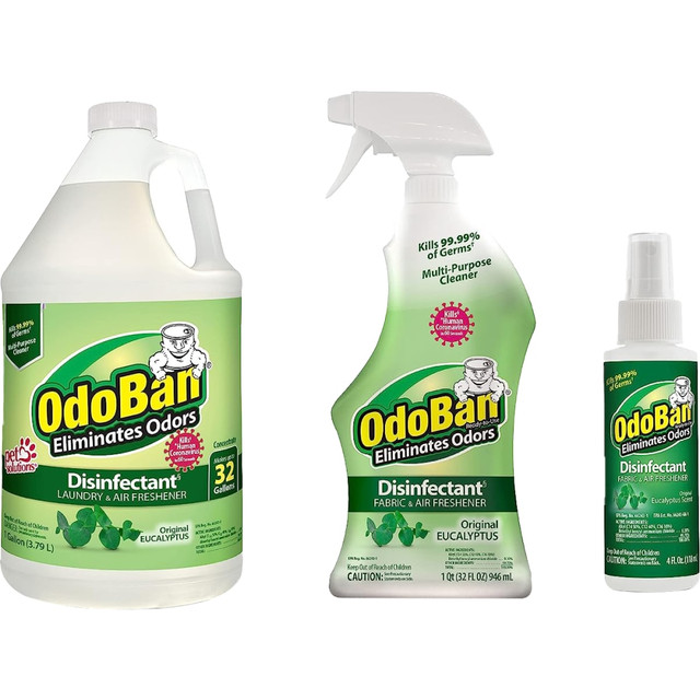 ODOBAN 91EUC4OZQG-OD Ready-To-Use Disinfectant And Odor Eliminator, Original Eucalyptus Scent, 4 Oz Travel Spray/32 Oz Spray/1 Gallon Concentrate ODOBAN 91EUC4OZQG-OD Ready-To-Use Disinfectant And Odor Eliminator, Original Eucalyptus Scent, 4 Oz Travel Spray/32 Oz Spray/1 Gallon Concentrate