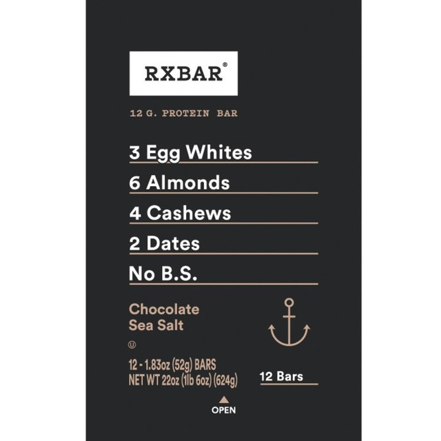 KELLOGGs RXBAR CGO00430  Protein Bars, Chocolate Sea Salt, 1.8 Oz, Pack Of 12 Bars