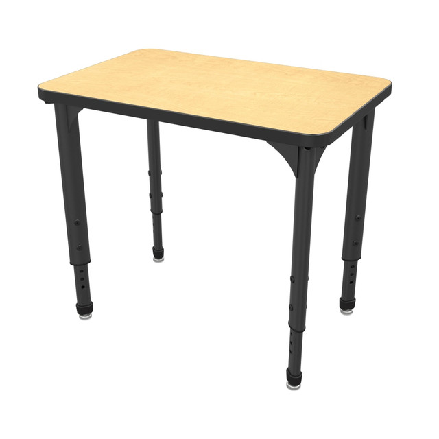 Switching between group work and individual activities can help kids learn in the style that suits them best. This student desk provides enough space for collaborative efforts while remaining compact enough to maximize classroom space.  Sturdy 12-gauge steel plate frame has a powder-coat finish to help protect against the wear and tear of daily use.  Tabletop is made of 1 1/8in particleboard with thermofused melamine on the top and bottom to provide increased strength. 3 mm PVC edgeband shields against impacts and minor damage.  12-gauge steel legs adjust from 21in to 30in in 1in intervals to suit your needs.  Nickel-plated nylon swivels help safeguard your flooring while adding an attractive accent.  Assembly required.  Tested to meet ANSI/BIFMA Performance Standards - Manufacturer testing has been conducted on this product to meet specific performance requirements and safety standards set forth by the American National Standards Institute (ANSI) and the Business and Institutional Furniture Manufacturers.