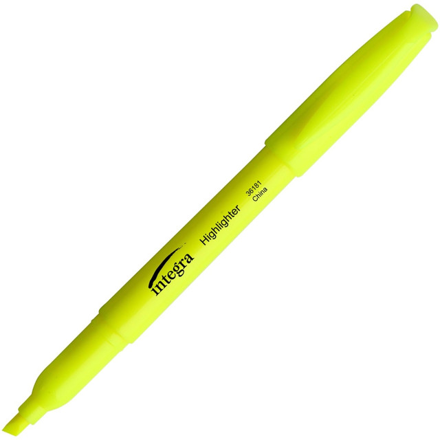 INTEGRA INC Integra 36181  Pen Style Fluorescent Highlighters, Chisel Point Style, Yellow, Pack of 12