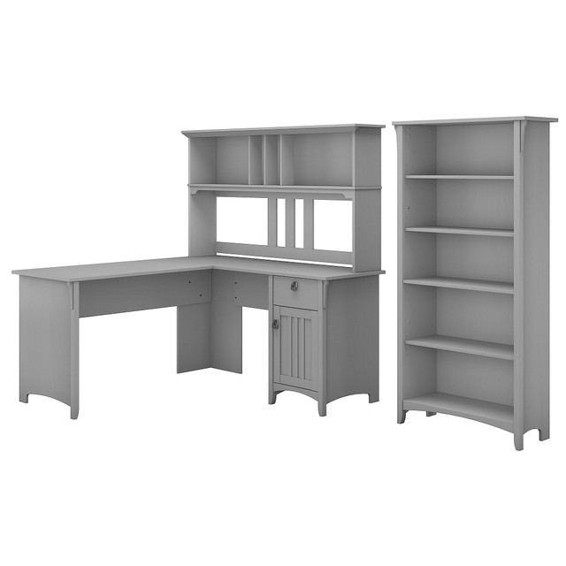 BUSH INDUSTRIES INC. SAL006CG Bush Furniture Salinas 60inW L Shaped Desk with Hutch and 5 Shelf Bookcase, Cape Cod Gray, Standard Delivery BUSH INDUSTRIES INC. SAL006CG Bush Furniture Salinas 60inW L Shaped Desk with Hutch and 5 Shelf Bookcase, Cape Cod Gray, Standard Delivery