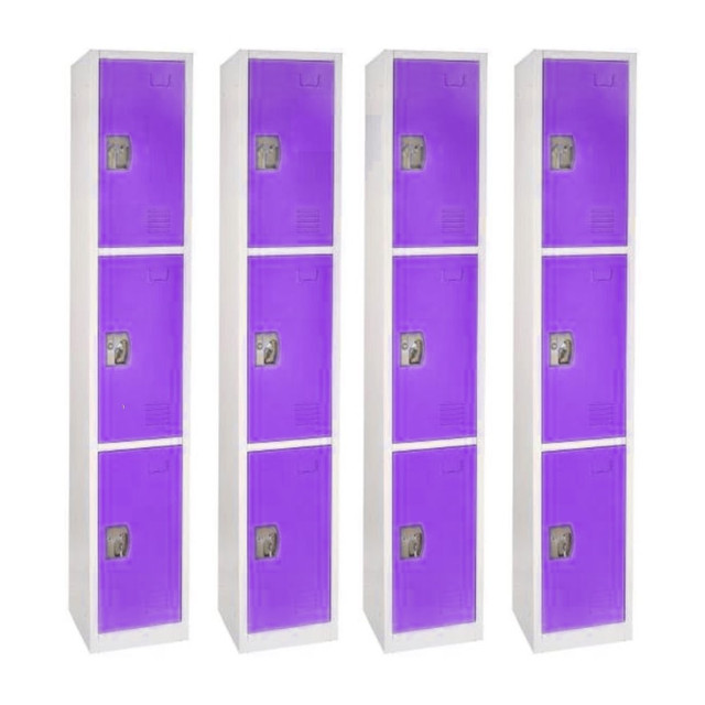 ADIR CORP. ADI629-203-PUR-4PK Alpine Large 3-Tier Steel Lockers, 72inH x 12inW x 12inD, Purple, Pack Of 4 Lockers