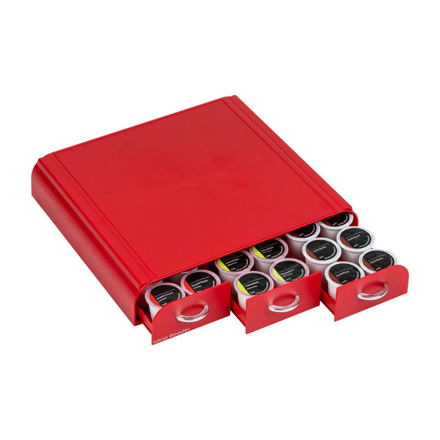 EMS MIND READER LLC TRAY6-RED Mind Reader Single Serve Coffee Pod Organizer With 3 Drawers, 2-1/2inH x 13-1/2inW x 12-1/4inL, Red