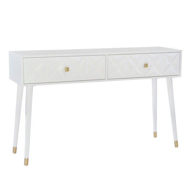 LINON HOME DECOR PRODUCTS, INC Linon OFDP2752  Rhodri 2-Drawer Console Table, 34-1/4inH x 55-1/2inW x 16-3/4inD, White/Gold